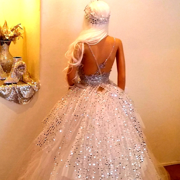 NADIA White Crystal Sequin Tulle Wedding Ballgown Set - Picture 4 of 8